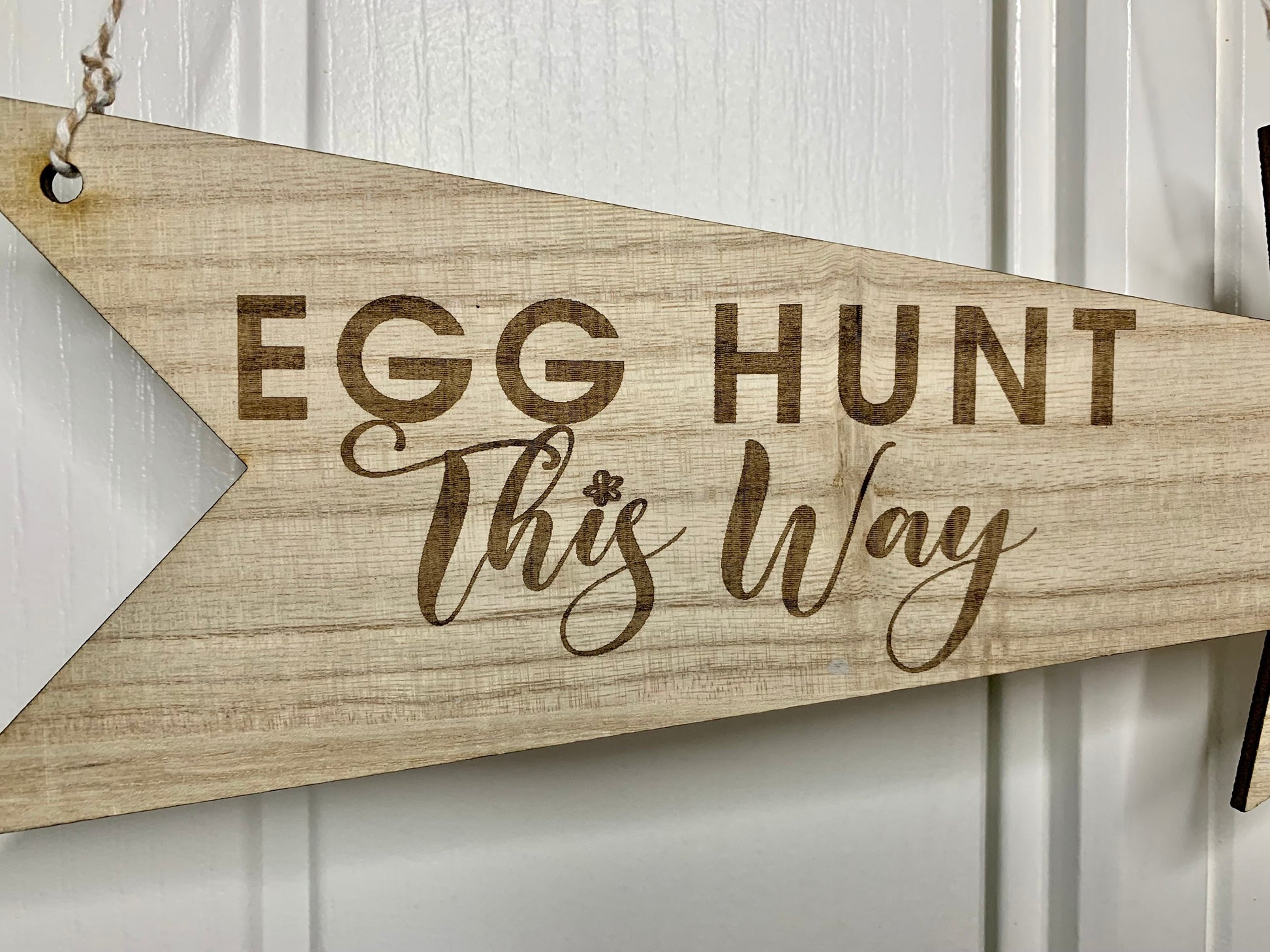 Personalised Engraved Wooden Easter Egg Hunt Arrow Sign - Resplendent Aurora