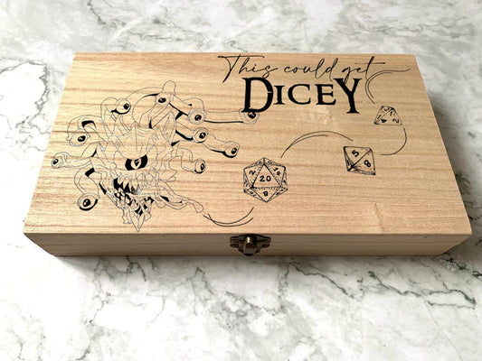 Personalised Engraved DnD Dungeons and Dragons This Could Get Dicey Beholder Dice Box - Resplendent Aurora
