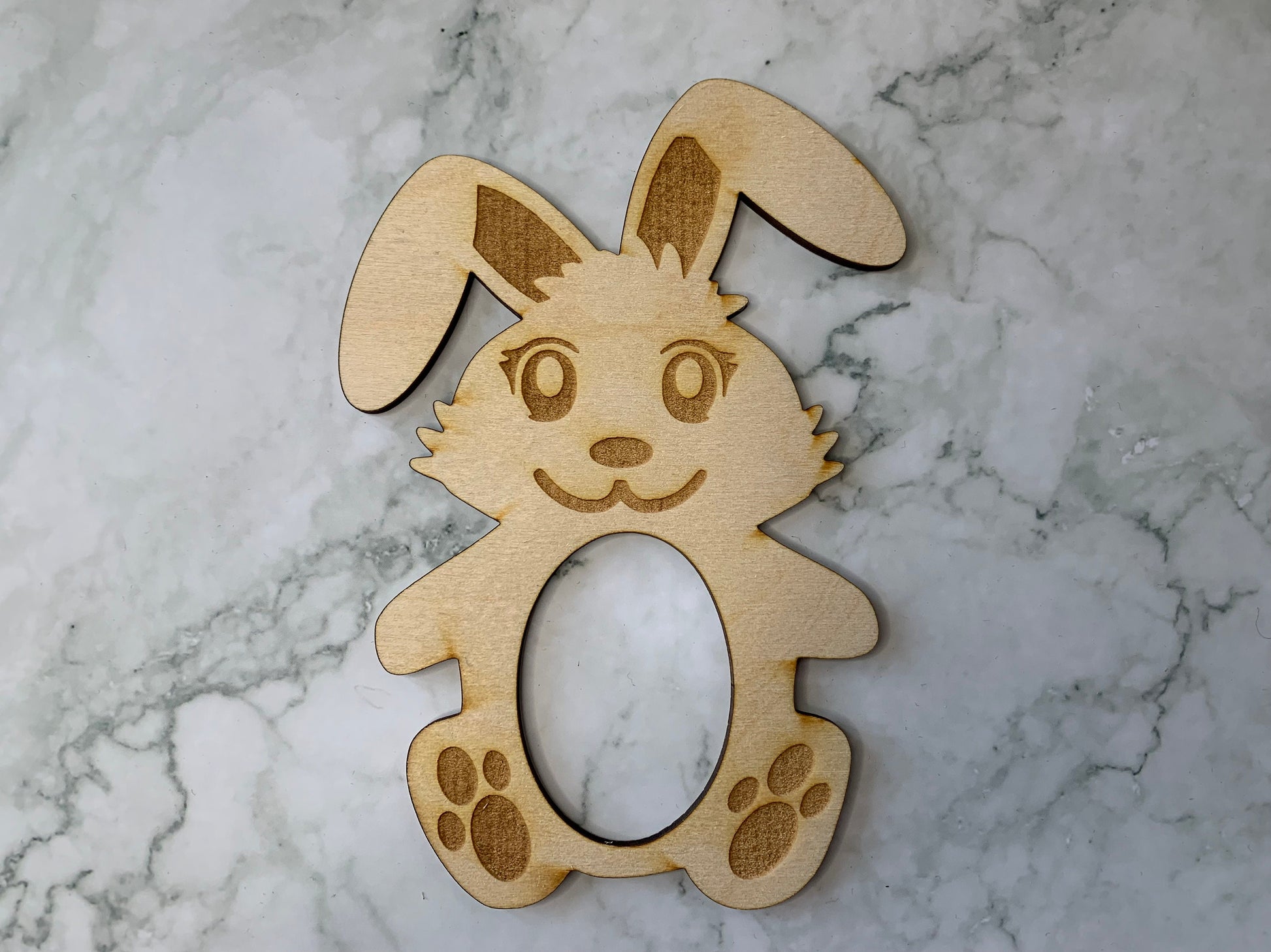 Resplendent Aurora | Engraved Wooden Easter Bunny Decoration to hold Chocolate Easter Egg