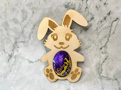 Resplendent Aurora | Engraved Wooden Easter Bunny Decoration to hold Chocolate Easter Egg