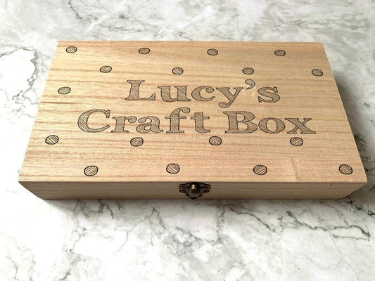 Personalised Engraved Wooden Art Box or Sewing Box with Polka Dots - Resplendent Aurora