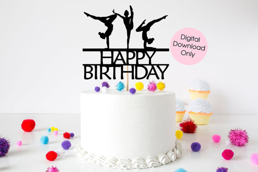 Gymnast Gymnastics Happy Birthday cake topper digital cut file suitable for Cricut or Silhouette, svg, jpeg, png, pdf - Resplendent Aurora
