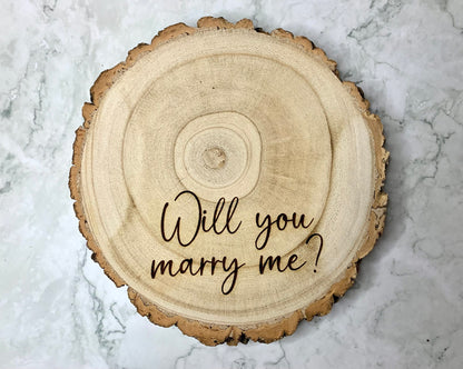 Personalised Engraved Wood Slice, Will You Marry Me Ring Display Board - Resplendent Aurora