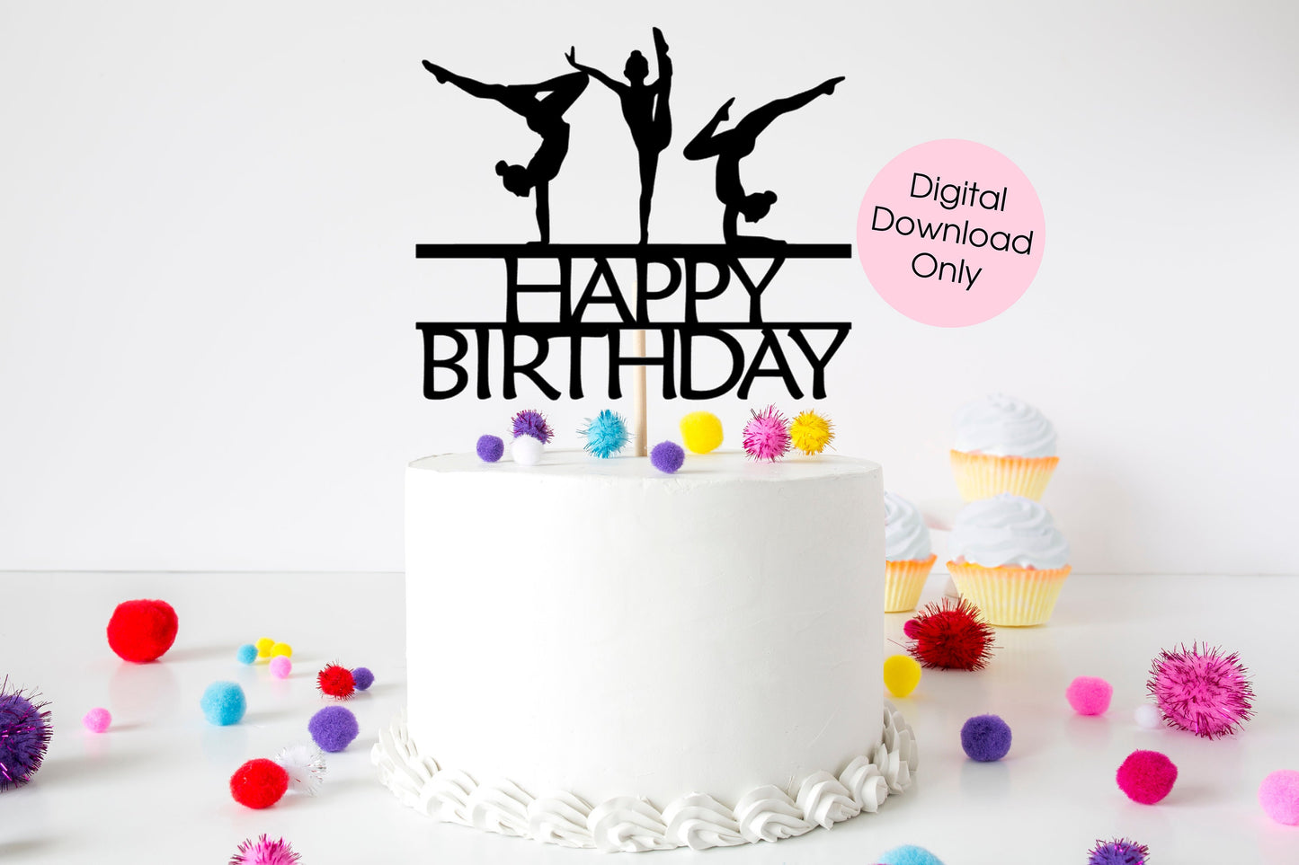 Gymnast Gymnastics Happy Birthday cake topper digital cut file suitable for Cricut or Silhouette, svg, jpeg, png, pdf - Resplendent Aurora