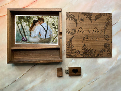 Resplendent Aurora | Personalised Wedding Memories Flash Drive USB Stick With Large Wooden Box in Maple or Acrylic, 4GB, 8GB, 16GB, 32GB, 64GB with Wild flowers