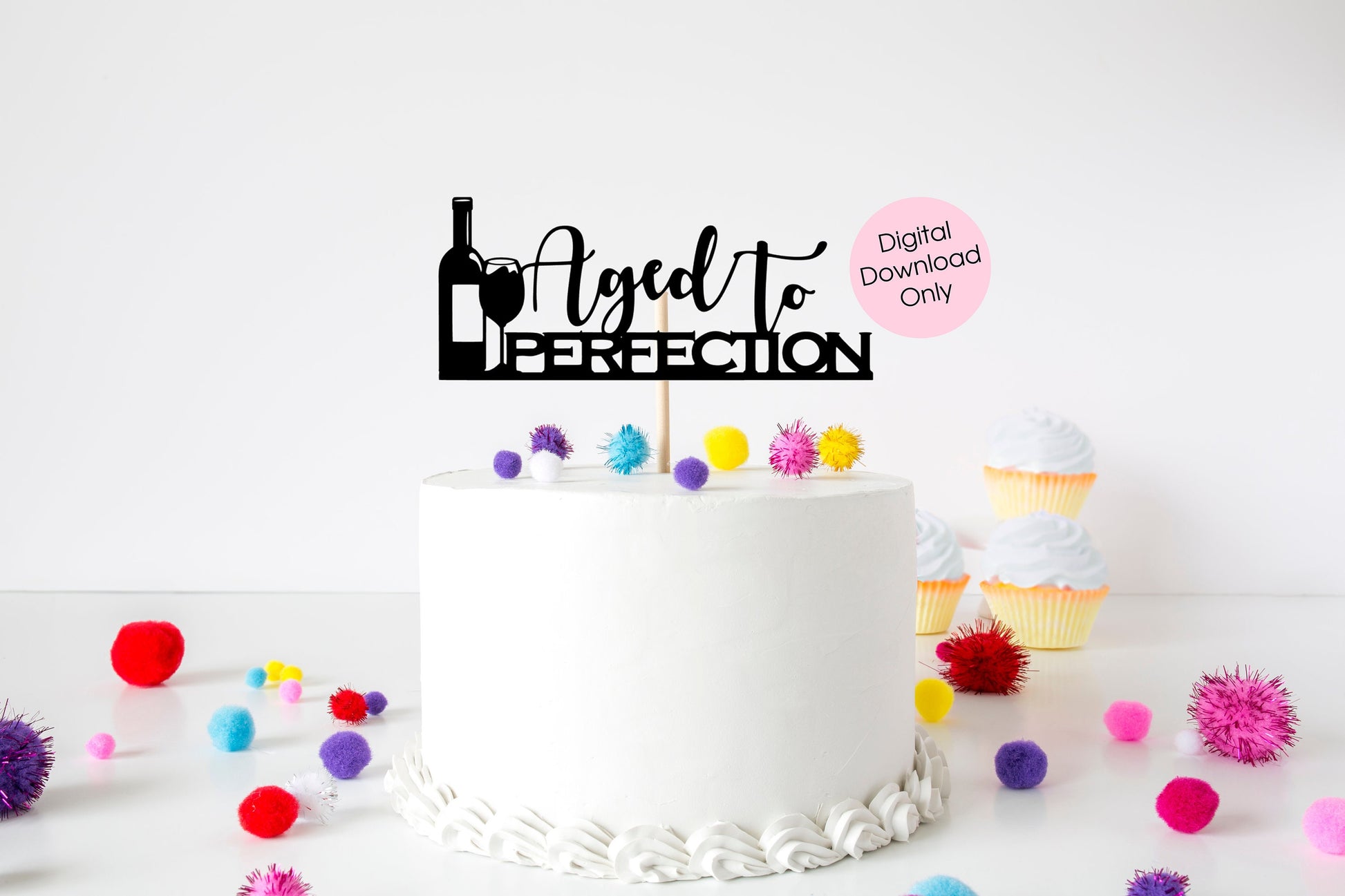 Resplendent Aurora | Digital Aged to Perfection Wine Bottle Birthday Cake Topper