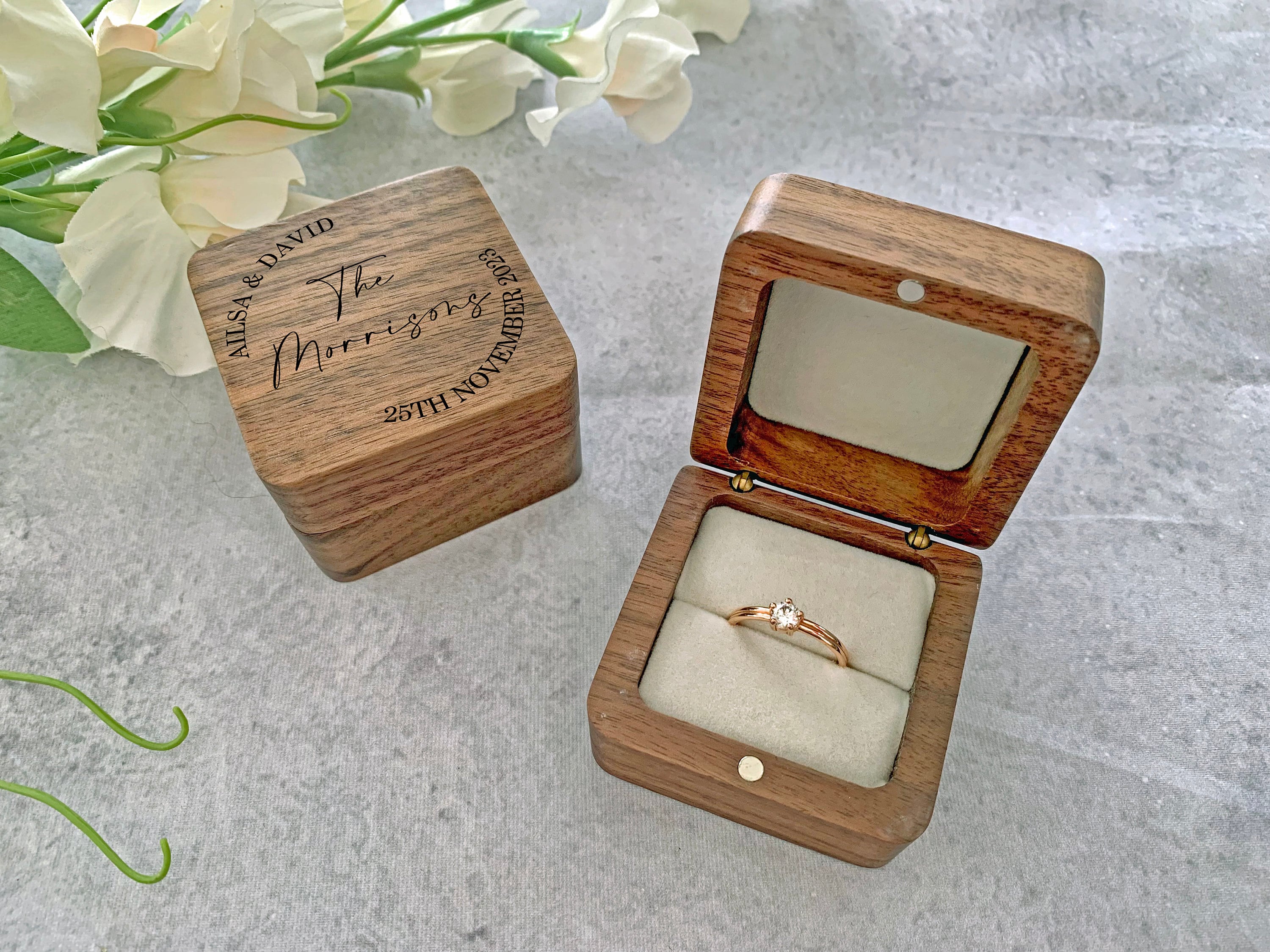 Wooden proposal store ring box