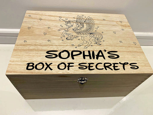 Large Personalised Engraved Wooden Keepsake Memory Box with Unicorn - Resplendent Aurora