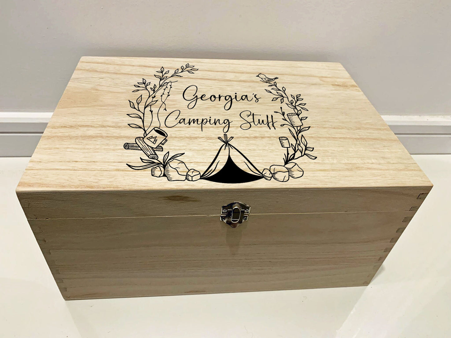 Resplendent Aurora | Personalised Keepsake Box with Camping design