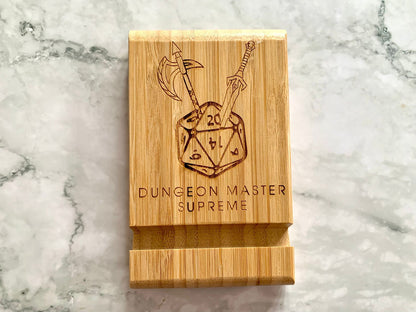 Resplendent Aurora | Personalised Engraved Bamboo Dungeon Master Supreme Phone Holder, iPad Holder, Tablet Holder, iPad Stand, Tablet Stand, Phone Stand for DnD