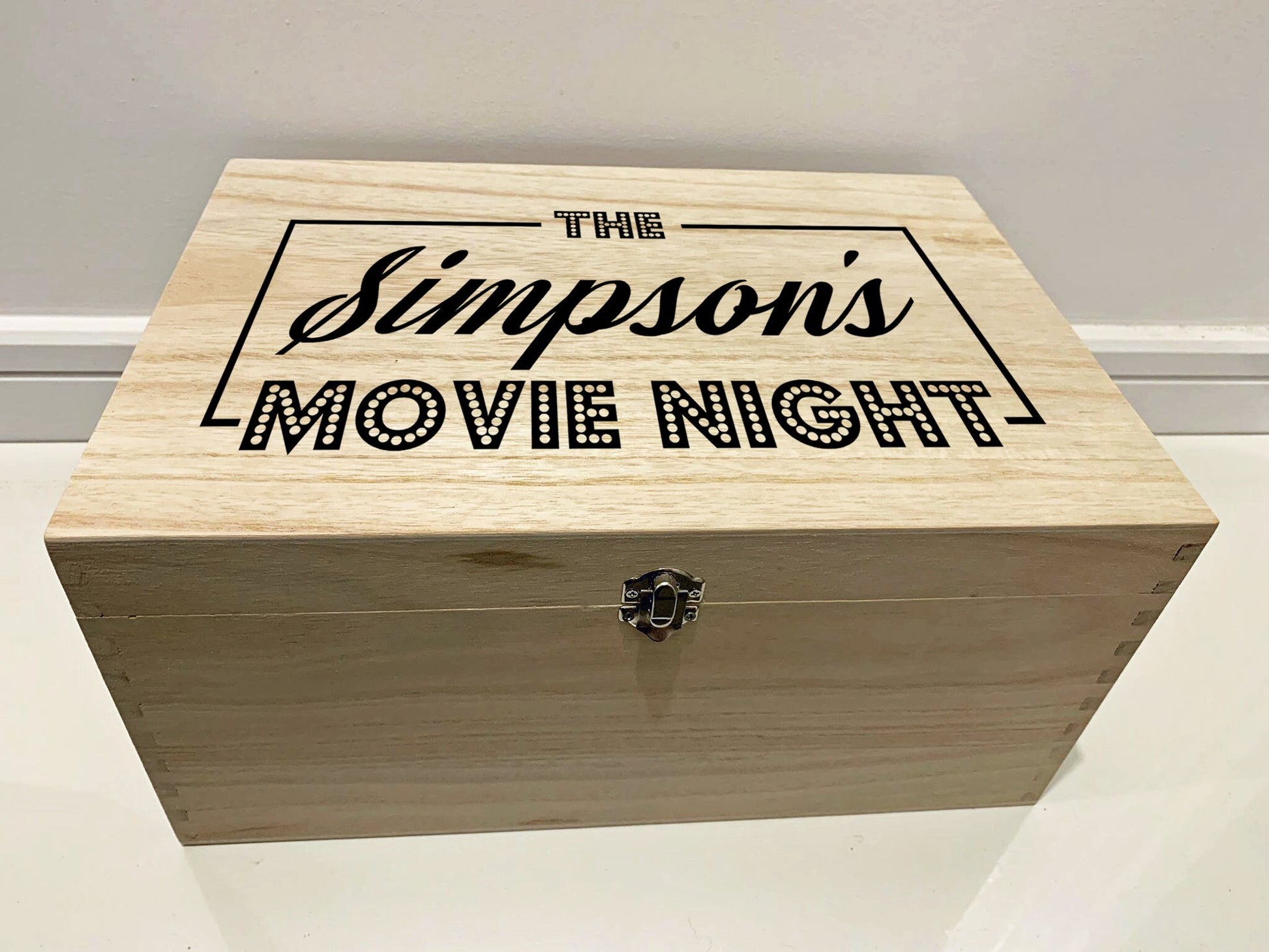 Large Personalised Engraved Wooden Keepsake Memory Box for Movie Night, Film Night, Night In, Cinema Night - Resplendent Aurora