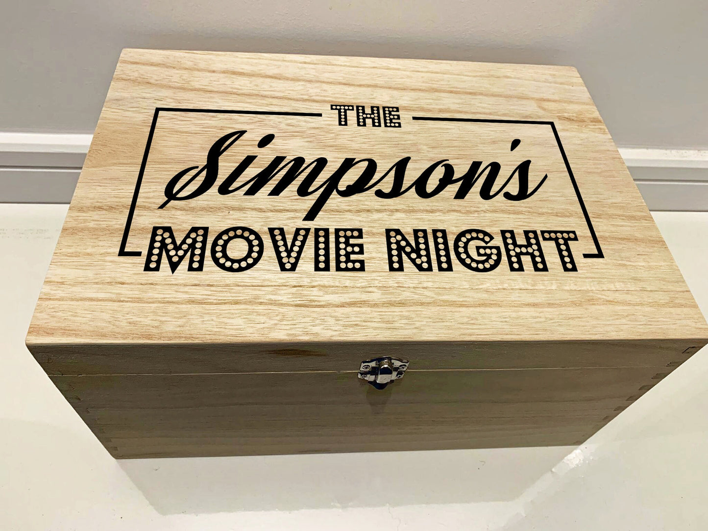 Large Personalised Engraved Wooden Keepsake Memory Box for Movie Night, Film Night, Night In, Cinema Night - Resplendent Aurora