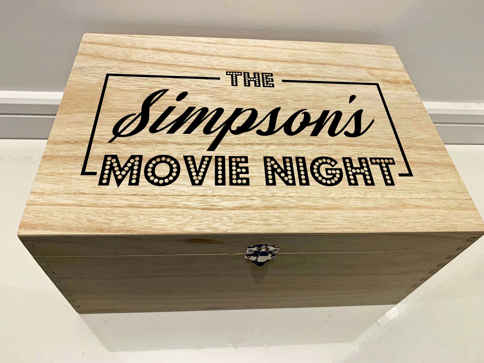 Large Personalised Engraved Wooden Keepsake Memory Box for Movie Night, Film Night, Night In, Cinema Night - Resplendent Aurora