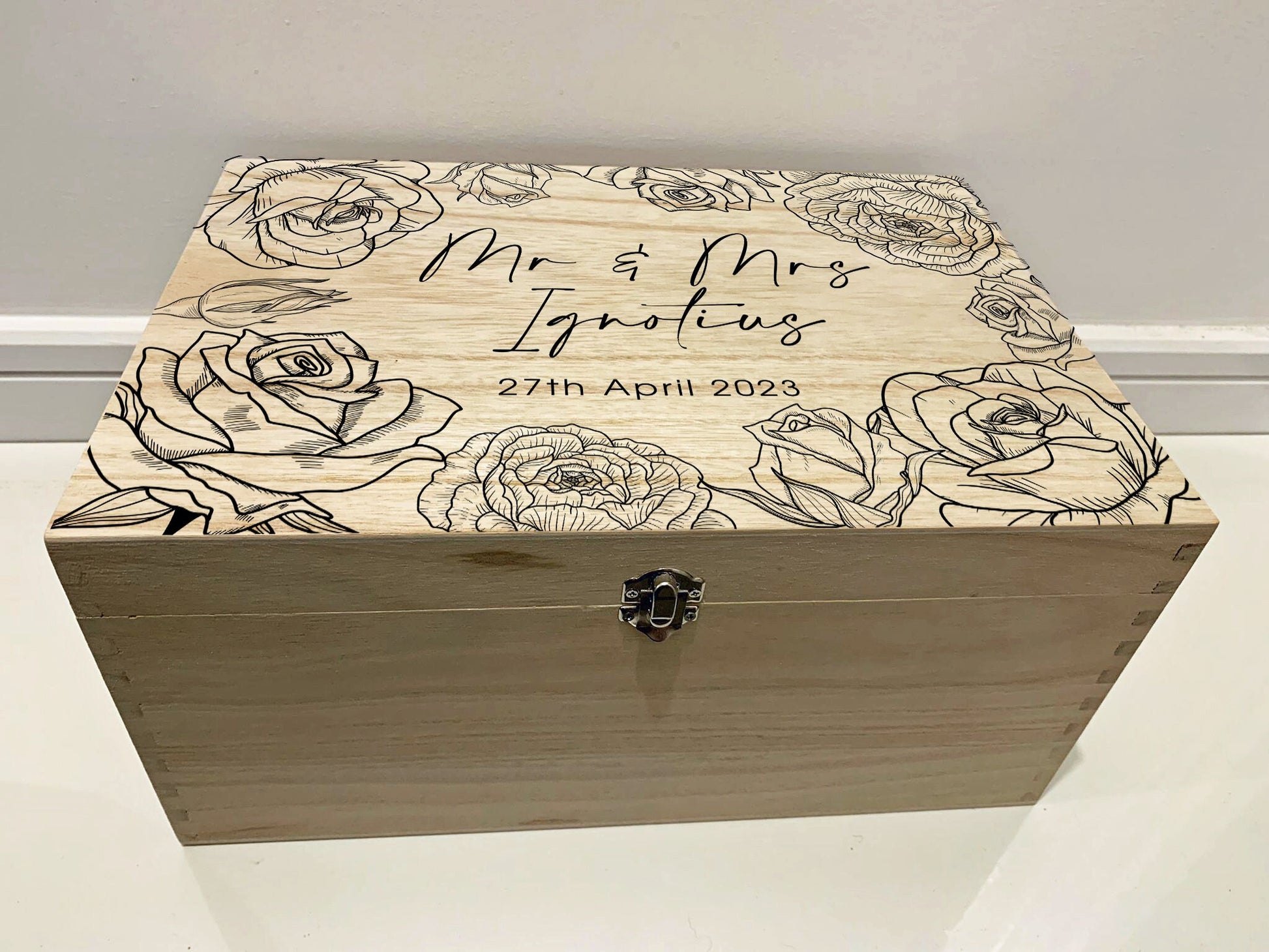 Resplendent Aurora | Personalised Wedding Keepsake Box with Roses