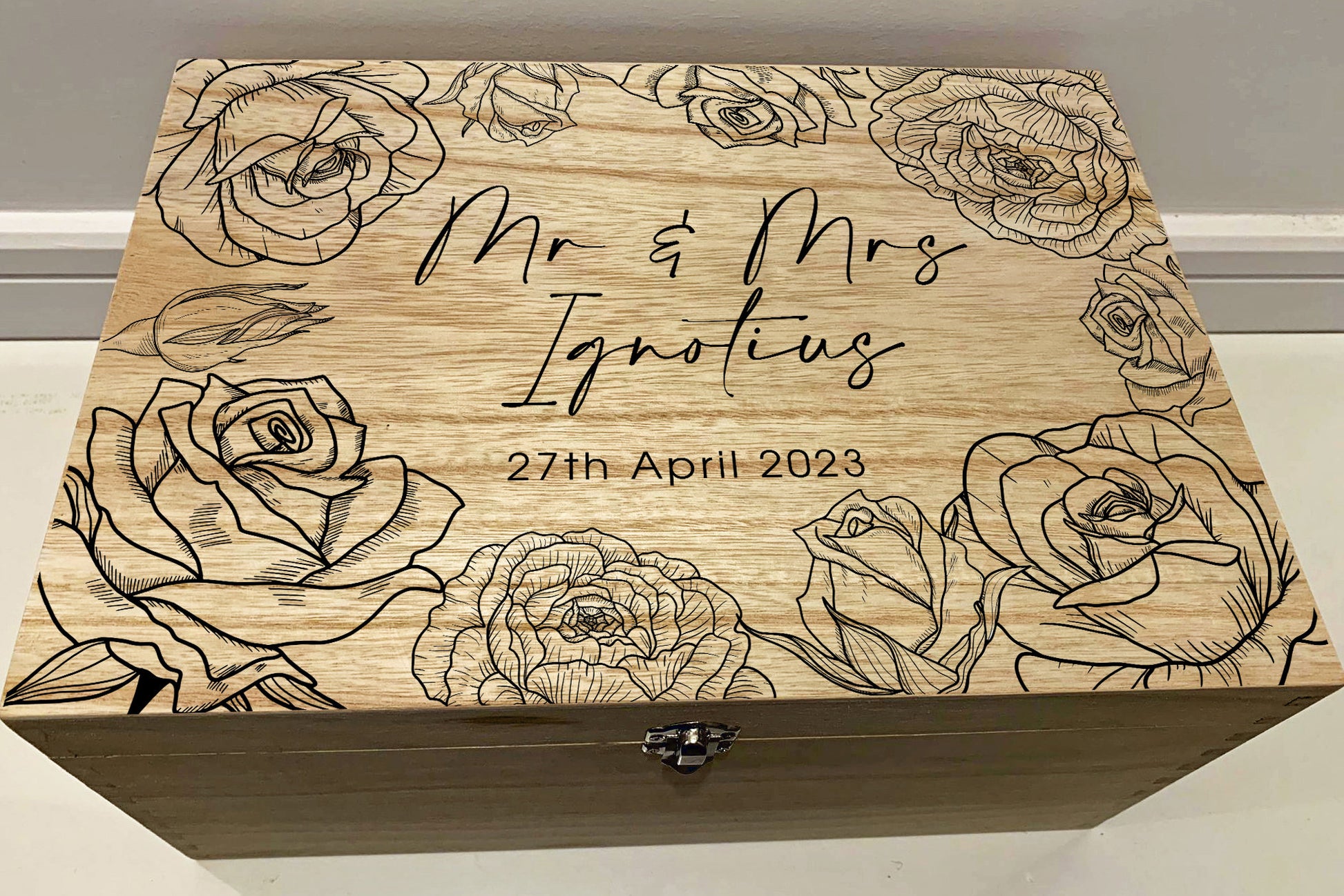 Resplendent Aurora | Personalised Wedding Keepsake Box with Roses