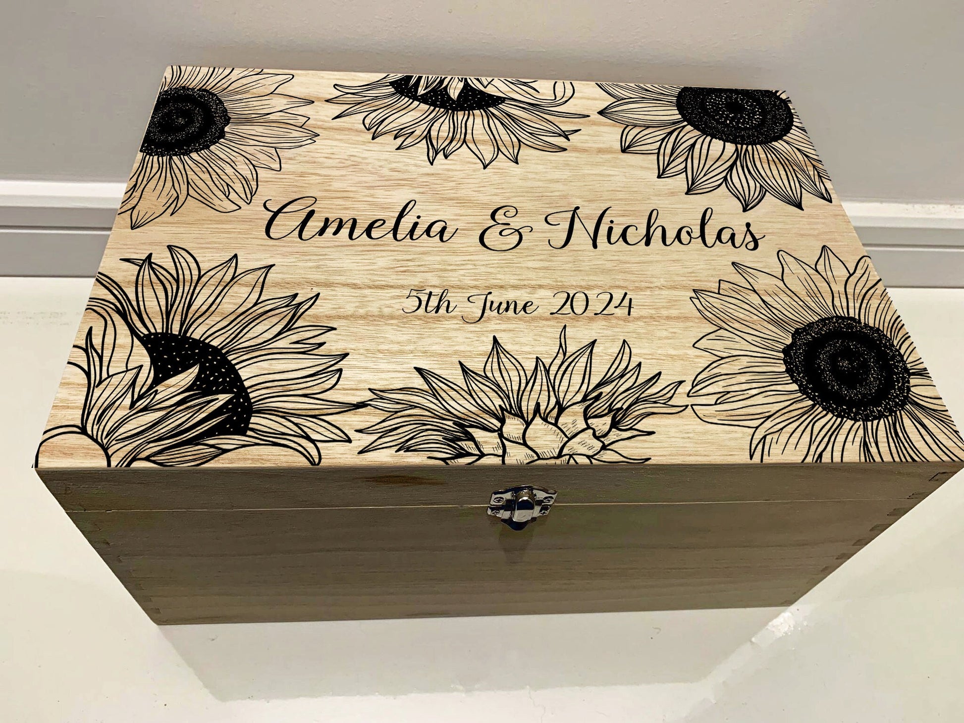 Resplendent Aurora | Personalised Wedding Keepsake Box with Sunflowers