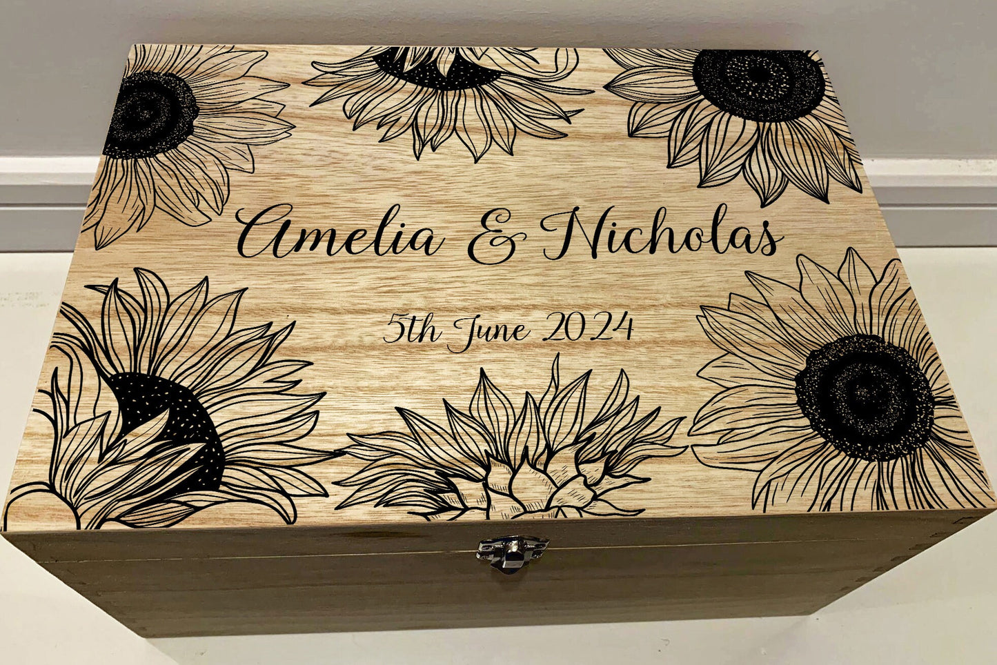 Resplendent Aurora | Personalised Wedding Keepsake Box with Sunflowers