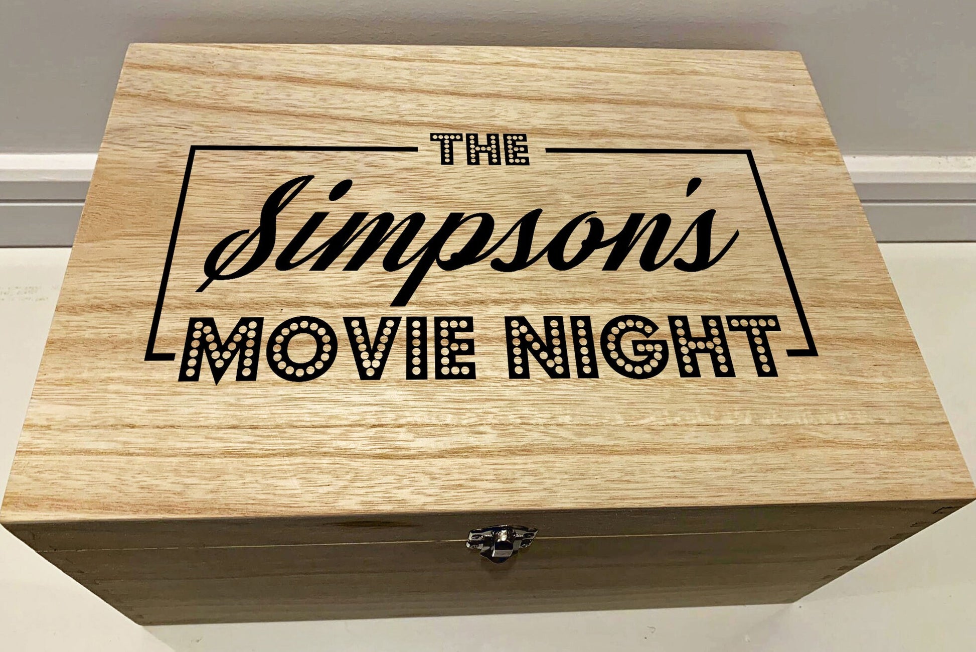 Large Personalised Engraved Wooden Keepsake Memory Box for Movie Night, Film Night, Night In, Cinema Night - Resplendent Aurora