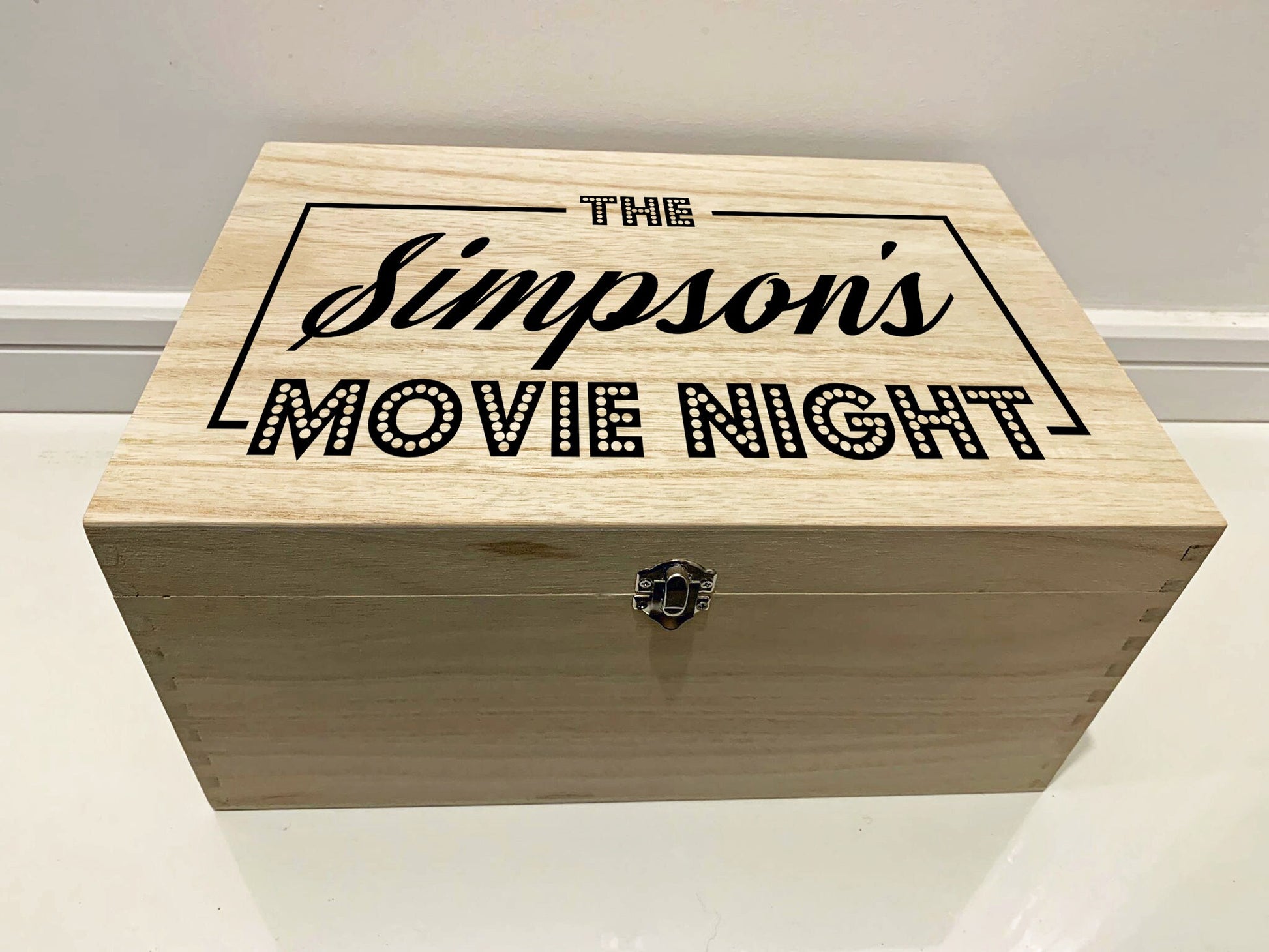 Large Personalised Engraved Wooden Keepsake Memory Box for Movie Night, Film Night, Night In, Cinema Night - Resplendent Aurora