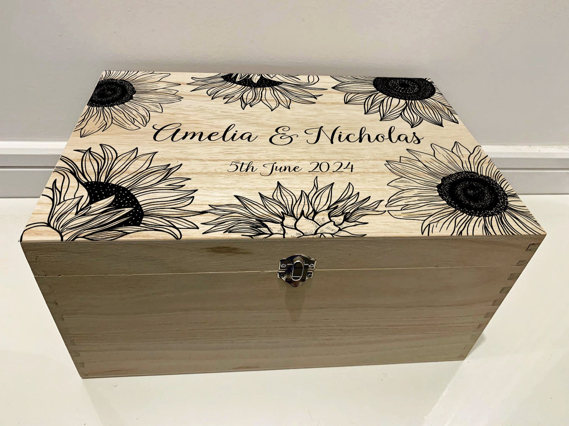 Resplendent Aurora | Personalised Wedding Keepsake Box with Sunflowers