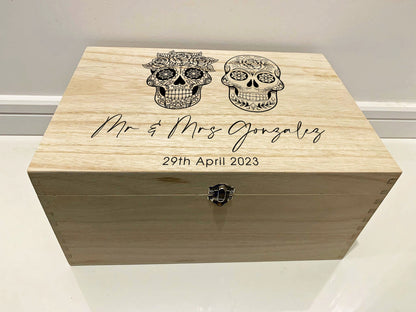 Resplendent Aurora | Personalised Wedding Keepsake Box - Dia De los Muertos skull