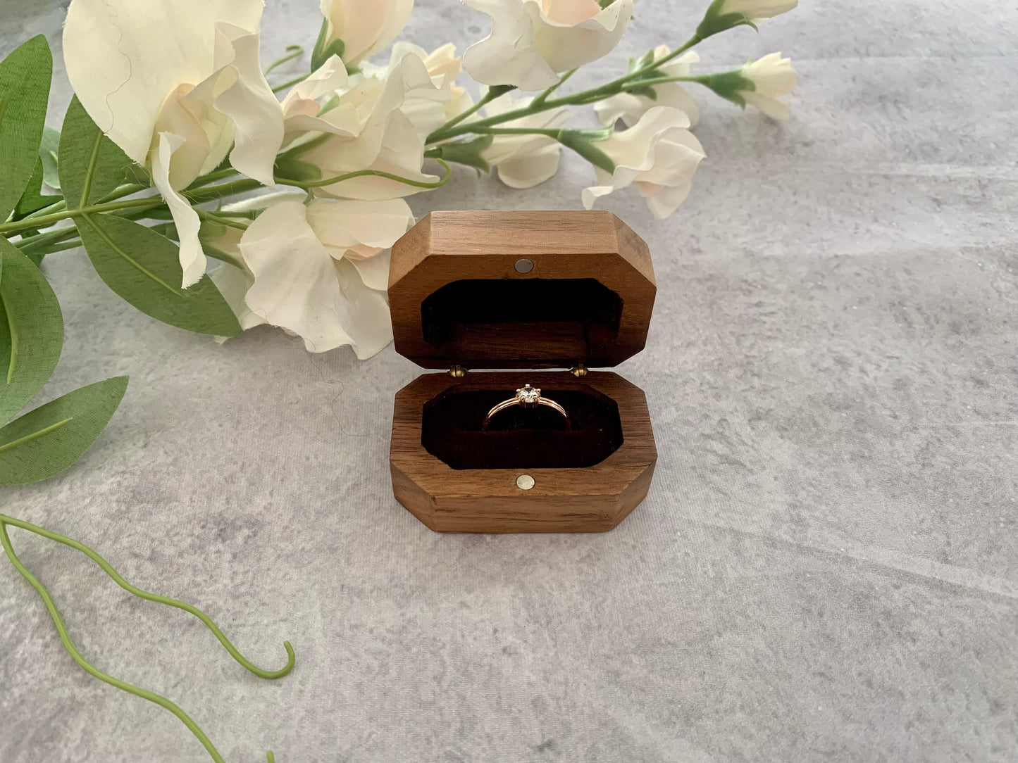 Personalised Hexagon Engraved Wooden Wedding Ring Box, Engagement Ring Box with Initials, Anniversary Gift - Resplendent Aurora