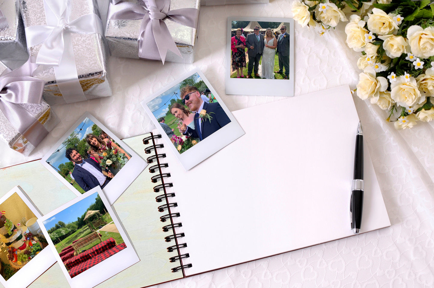 Personalised Engraved Wooden Wedding Guest Book with Peonies, Wedding Photo Book, Wedding Photo Album, Wedding Gift, - Resplendent Aurora