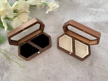 Personalised Clear Hexagon Engraved Wooden Wedding Ring Box, Engagement Ring Box with Initials, Anniversary Gift - Resplendent Aurora
