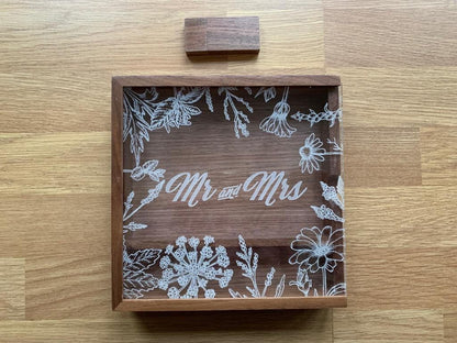 Resplendent Aurora | Personalised Wedding Memories Flash Drive USB Stick With Large Wooden Box in Maple or Acrylic, 4GB, 8GB, 16GB, 32GB, 64GB with Wild flowers