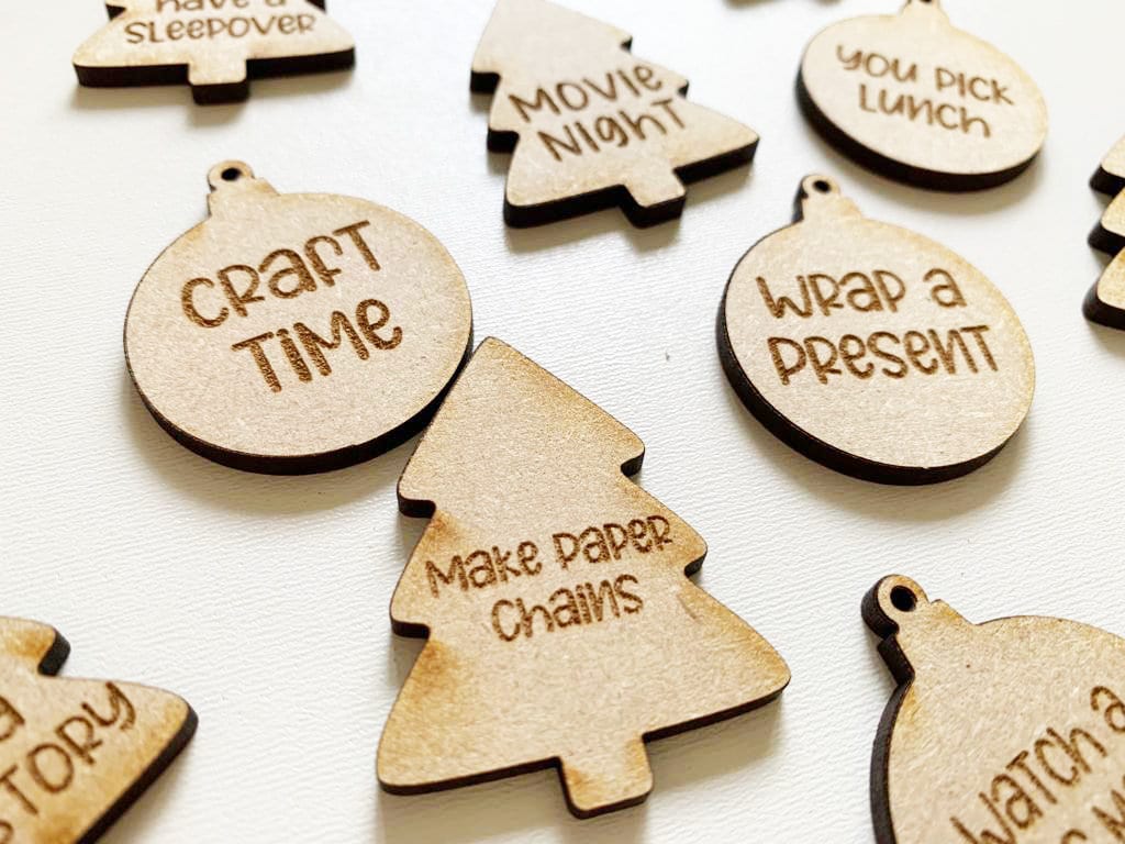 Personalised Engraved Wooden Christmas Advent Tokens, Chocolate advent alternative, Advent inserts, Engraved tokens, Christmas advent - Resplendent Aurora