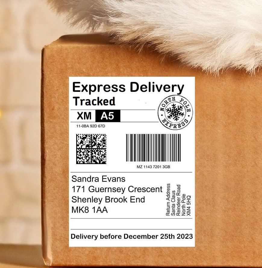 Personalised Digital Download of North Pole Shipping Label, Delivery Label from Santa Claus, Father Christmas - Resplendent Aurora