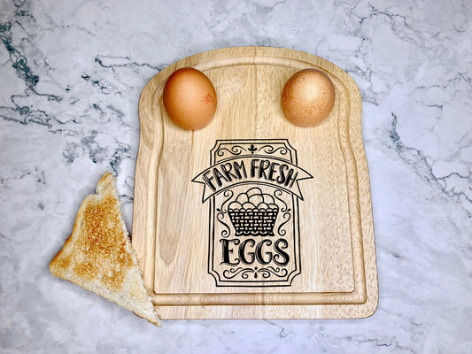 Farm Fresh Eggs Engraved Wooden Egg and Toast Board, Dippy Egg Board - Resplendent Aurora