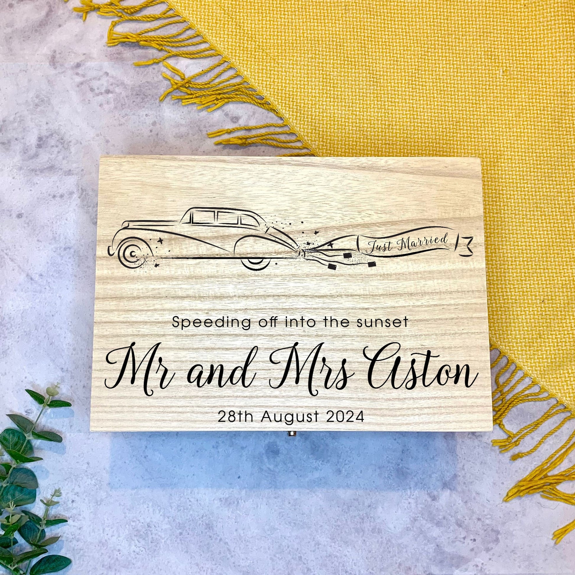 Resplendent Aurora | Personalised Wedding Keepsake Box with Wedding Car