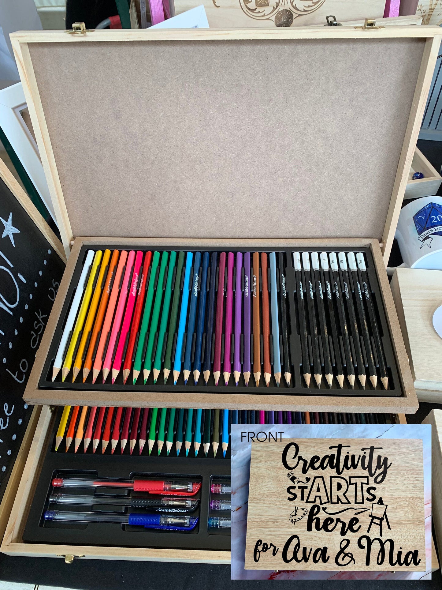 Resplendent Aurora | Personalised Engraved Wooden 75 Piece Art Box with Colouring Pencils