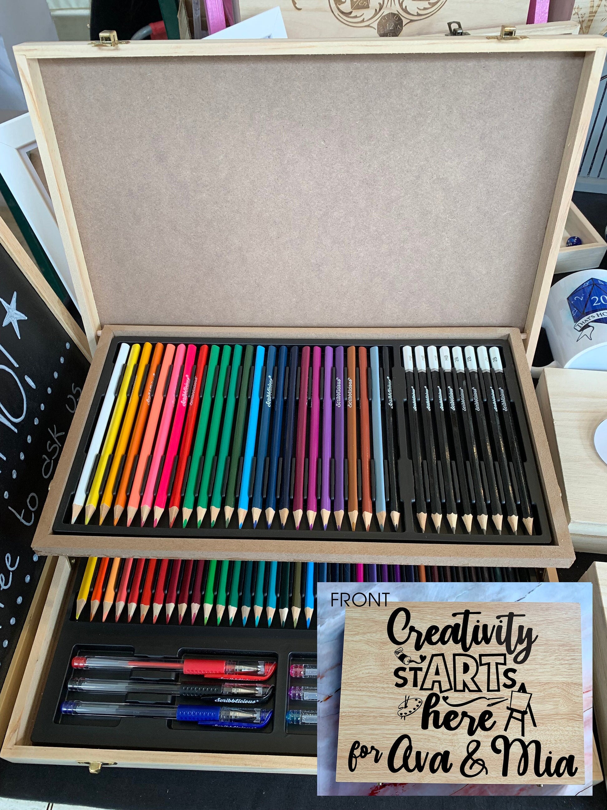 Resplendent Aurora | Personalised Engraved Wooden 75 Piece Art Box with Colouring Pencils