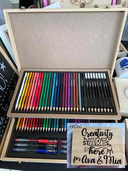 Resplendent Aurora | Personalised Engraved Wooden 75 Piece Art Box with Colouring Pencils