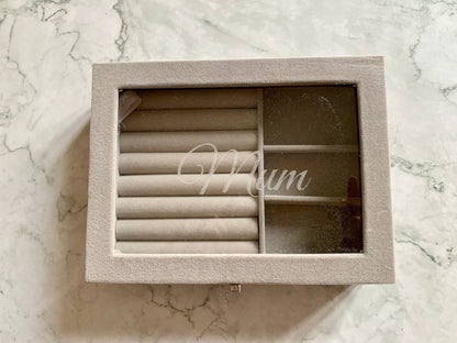 Personalised Engraved Velvet Jewellery Box in Grey or Cream - Resplendent Aurora