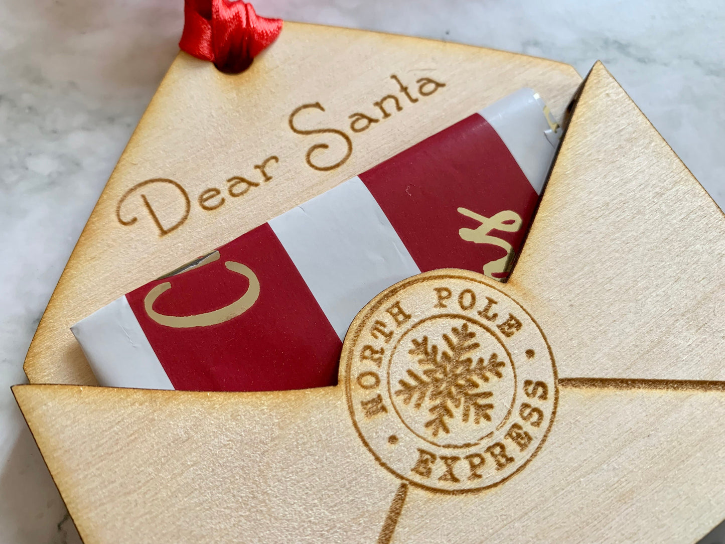 Resplendent Aurora | Personalised Engraved Wooden Letter to Santa Holder, Christmas Decoration, Gift Card Holder, Gift Voucher Holder