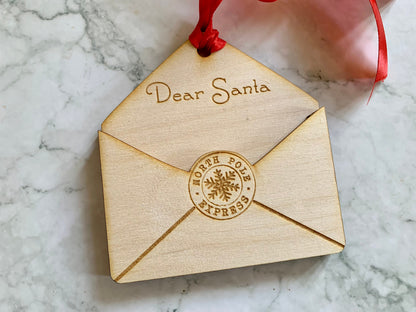 Resplendent Aurora | Personalised Engraved Wooden Letter to Santa Holder, Christmas Decoration, Gift Card Holder, Gift Voucher Holder