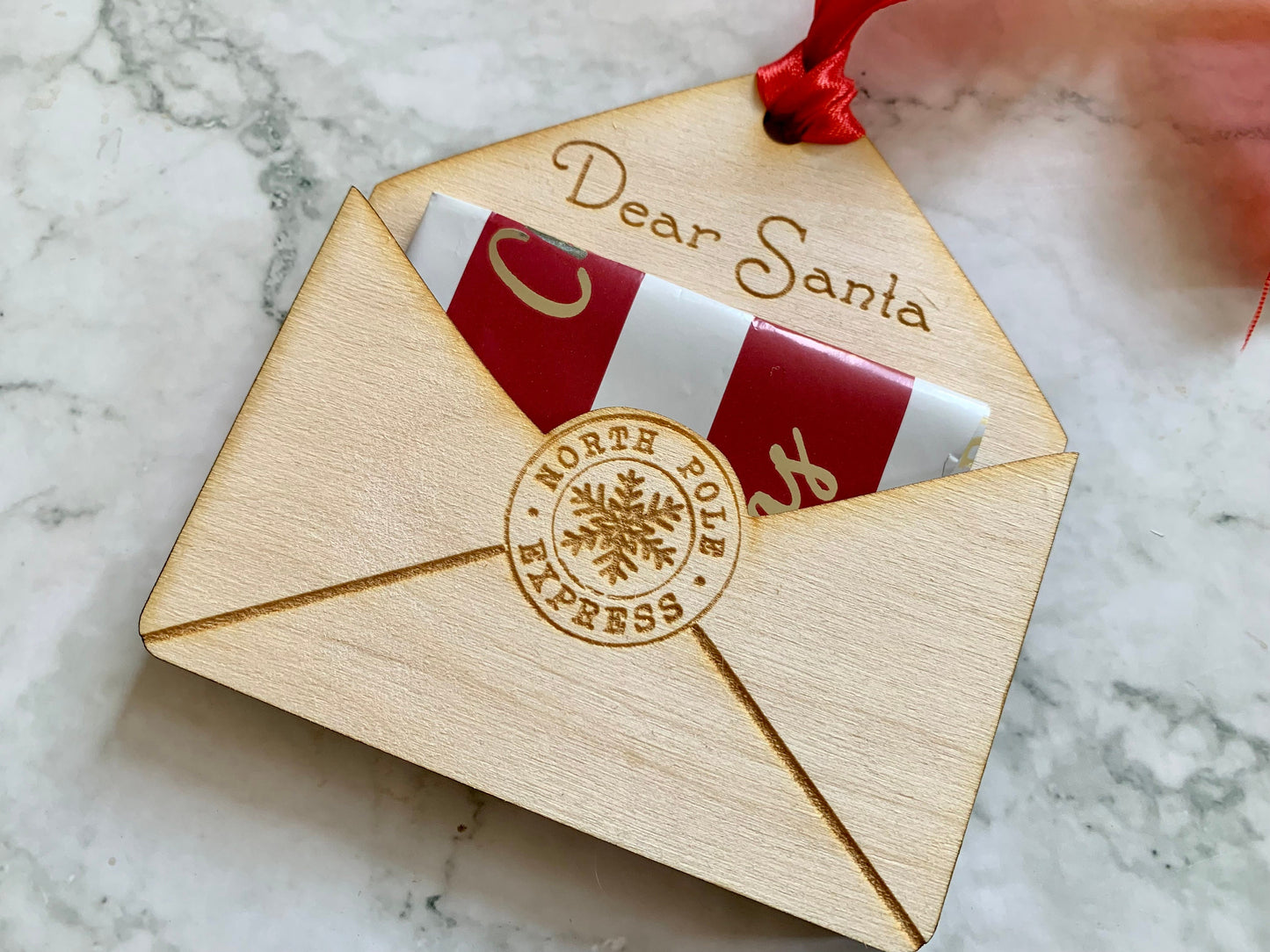 Resplendent Aurora | Personalised Engraved Wooden Letter to Santa Holder, Christmas Decoration, Gift Card Holder, Gift Voucher Holder