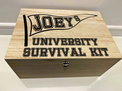 Large Personalised Engraved Wooden Keepsake Memory Box, University Survival Kit, College Survival Kit - Resplendent Aurora