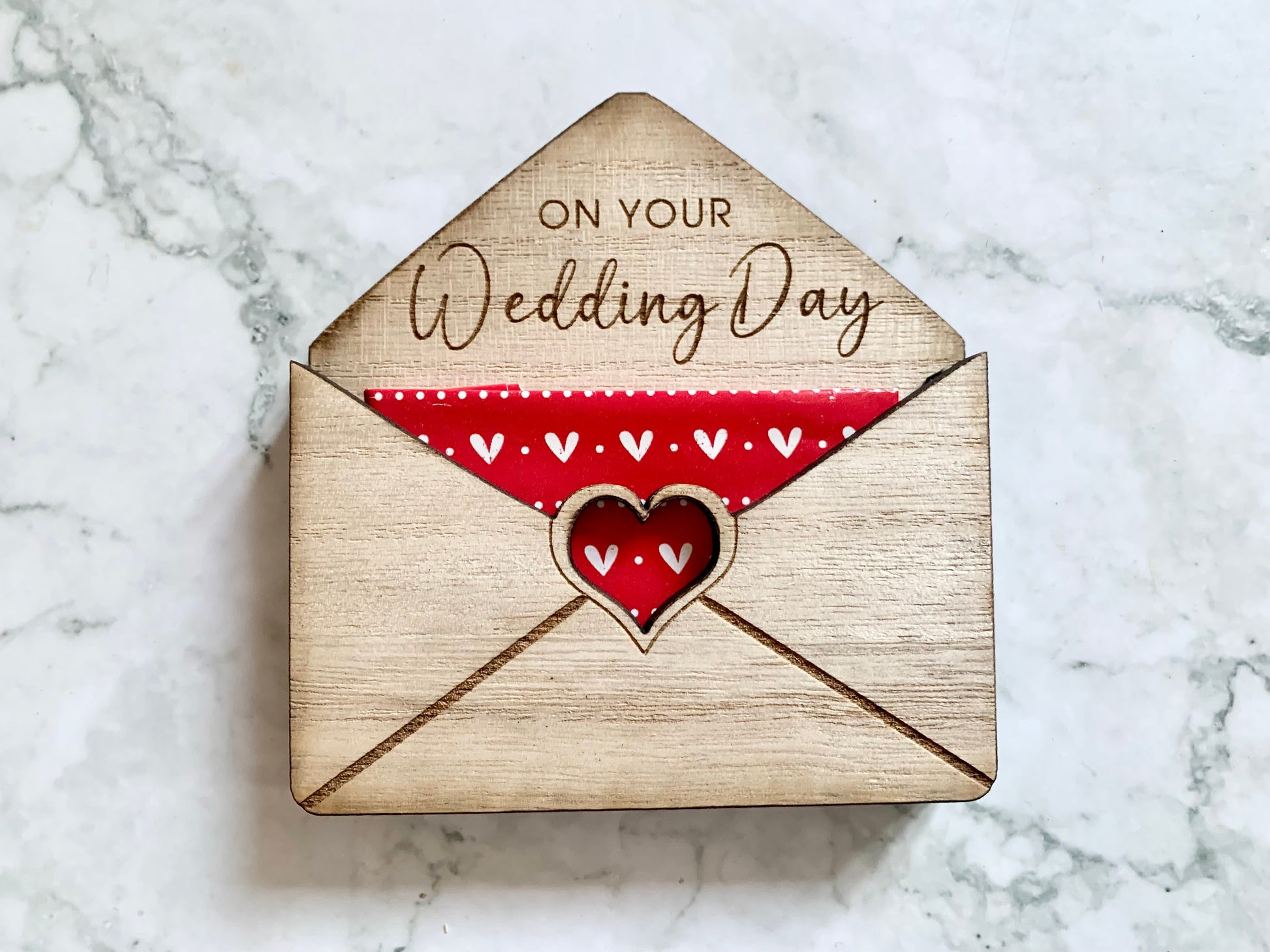 Personalised Engraved Wedding Envelope Gift Card Holder with Heart cut out, Wedding Gift Voucher - Resplendent Aurora