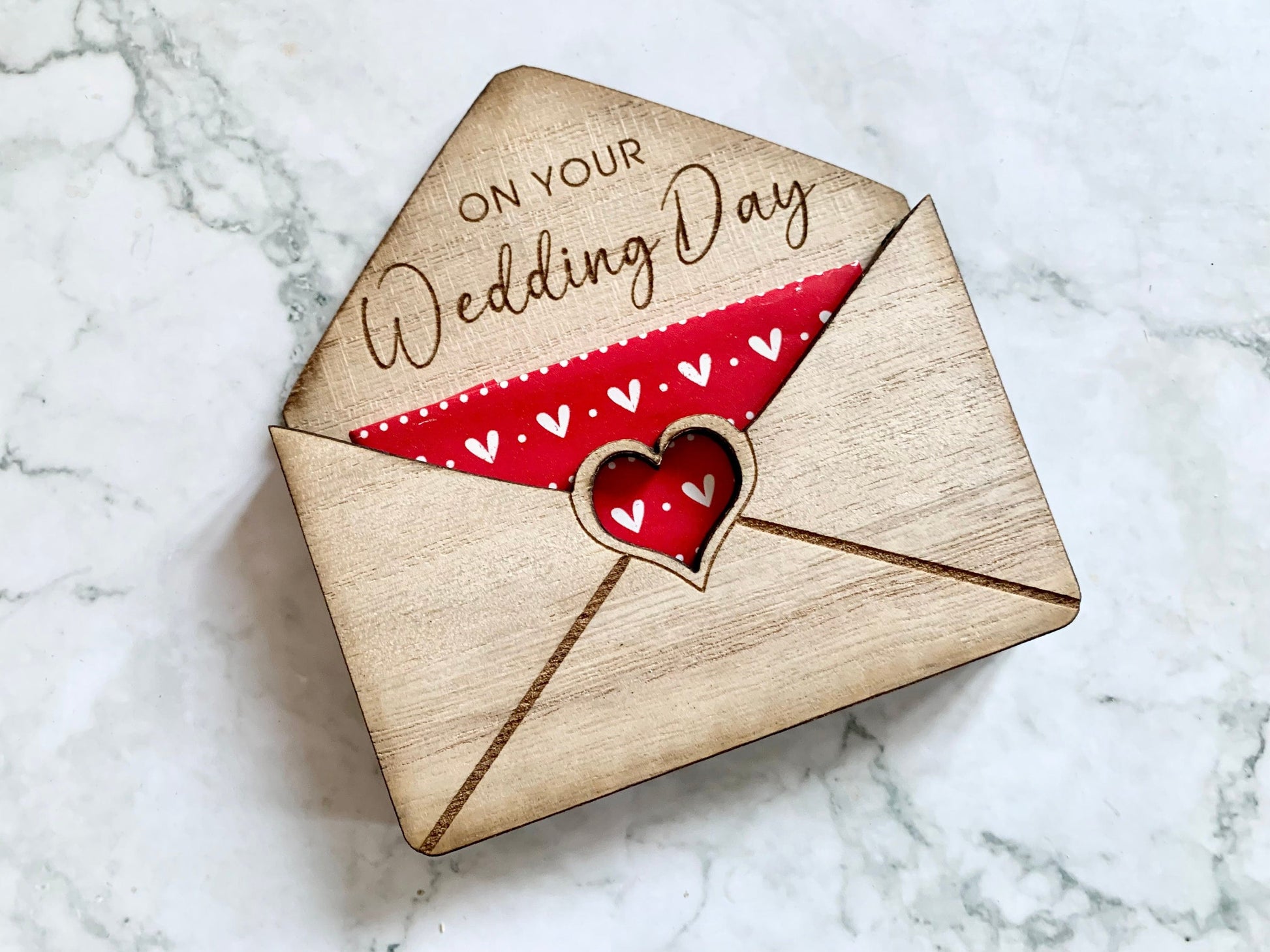 Personalised Engraved Wedding Envelope Gift Card Holder with Heart cut out, Wedding Gift Voucher - Resplendent Aurora