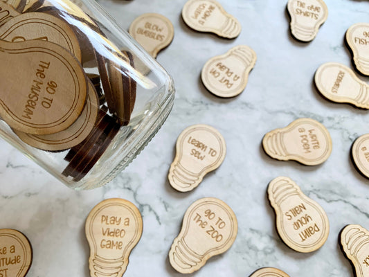 Resplendent Aurora | Little Jar of Big Ideas, Personalised Engraved Wooden Activity Tokens, Kids Activity Tokens, School Holiday Tokens, Fun activities