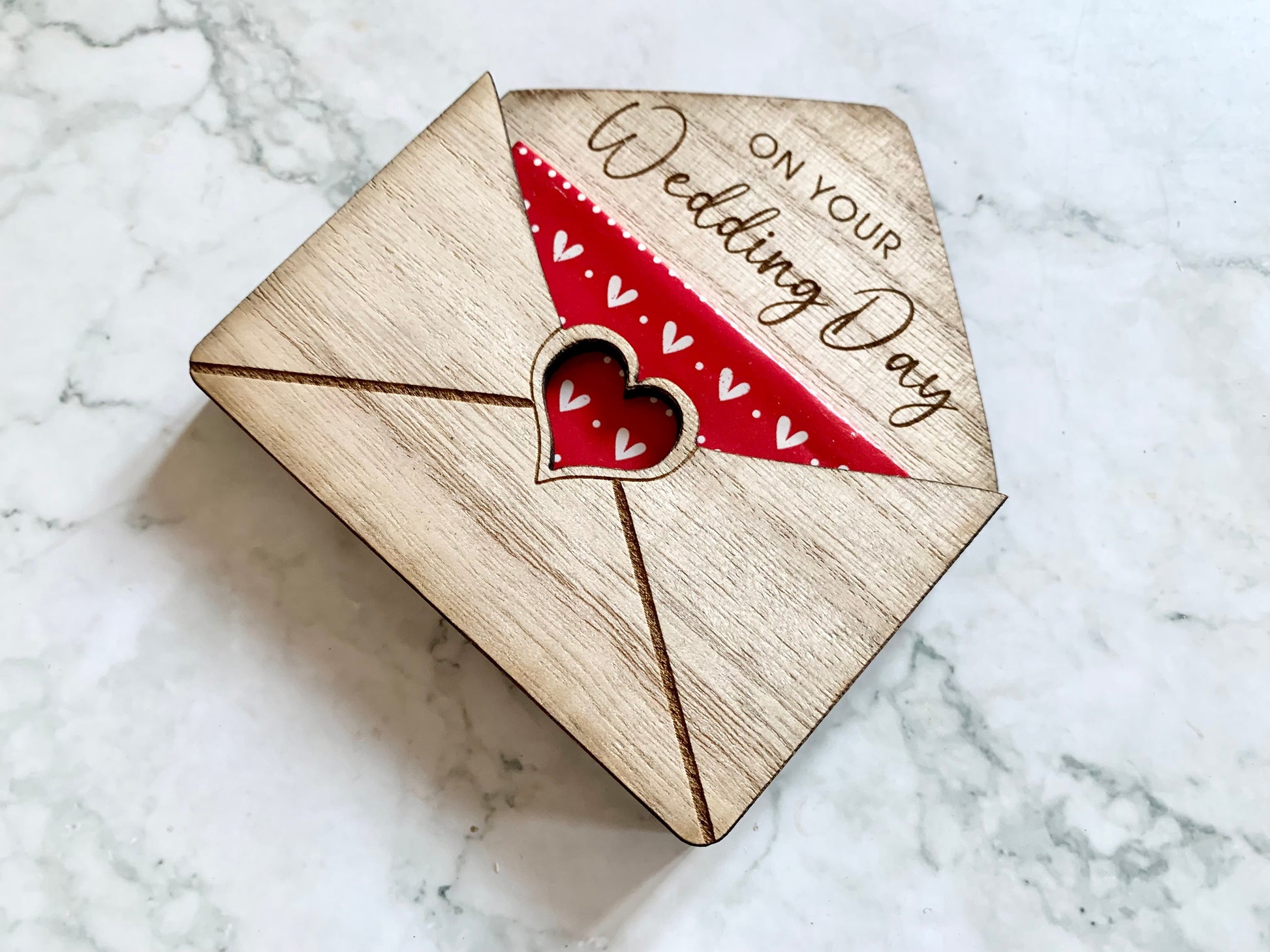 Personalised Engraved Wedding Envelope Gift Card Holder with Heart cut out, Wedding Gift Voucher - Resplendent Aurora