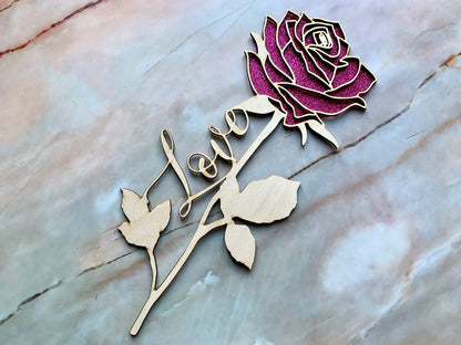 Resplendent Aurora | Personalised Engraved Wooden Valentine's Day Rose, Date Night Flowers, Wooden Rose