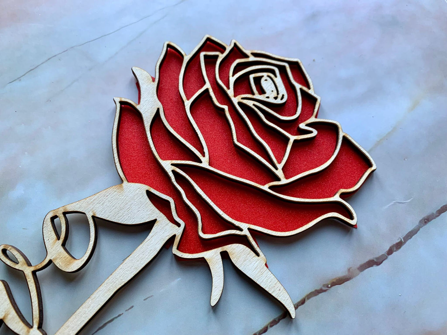 Resplendent Aurora | Personalised Engraved Wooden Valentine's Day Rose, Date Night Flowers, Wooden Rose