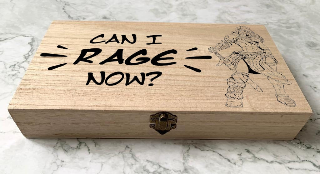 Personalised Engraved DnD Dungeons and Dragons Bard Barbarian Box, Can i Rage Now?, Barbarian Rage - Resplendent Aurora
