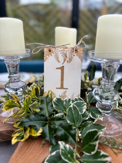 Engraved Wooden Table Number Signs with Ferns, Wedding Table Names, Table Signs, Rustic Wedding, Wedding Decor, Wedding Table - Resplendent Aurora