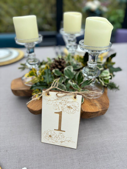 Engraved Wooden Table Number Signs with Peonies, Wedding Table Names, Table Signs, Rustic Wedding, Wedding Decor, Wedding Table, Flowers - Resplendent Aurora